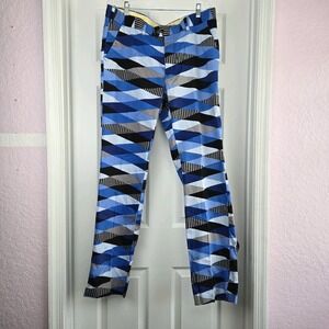 Loudmouth Fore Shades Of Blue Heritage Golf Pants Mens Size 36X34 Flat Front